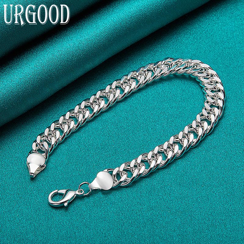925 Sterling Silver 10mm Side Bracelet Men's and Women's Fashion Gift Jewelry