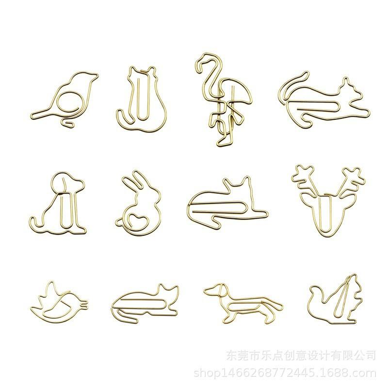 Golden Animal Cat Dog Rabbit Paper Clips Metal Boxed Paperclip Student Office Supplies Gift Accessories For School Desk Supplies