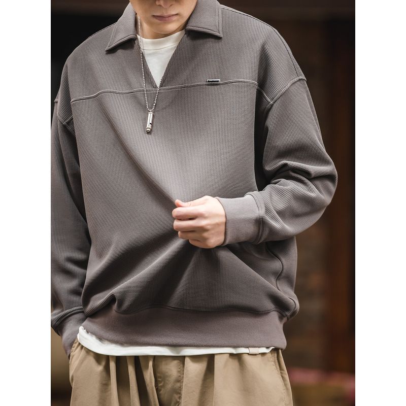 Marden Retro V-neck Polo Shirt Sweatshirt All-Matching Work Clothes