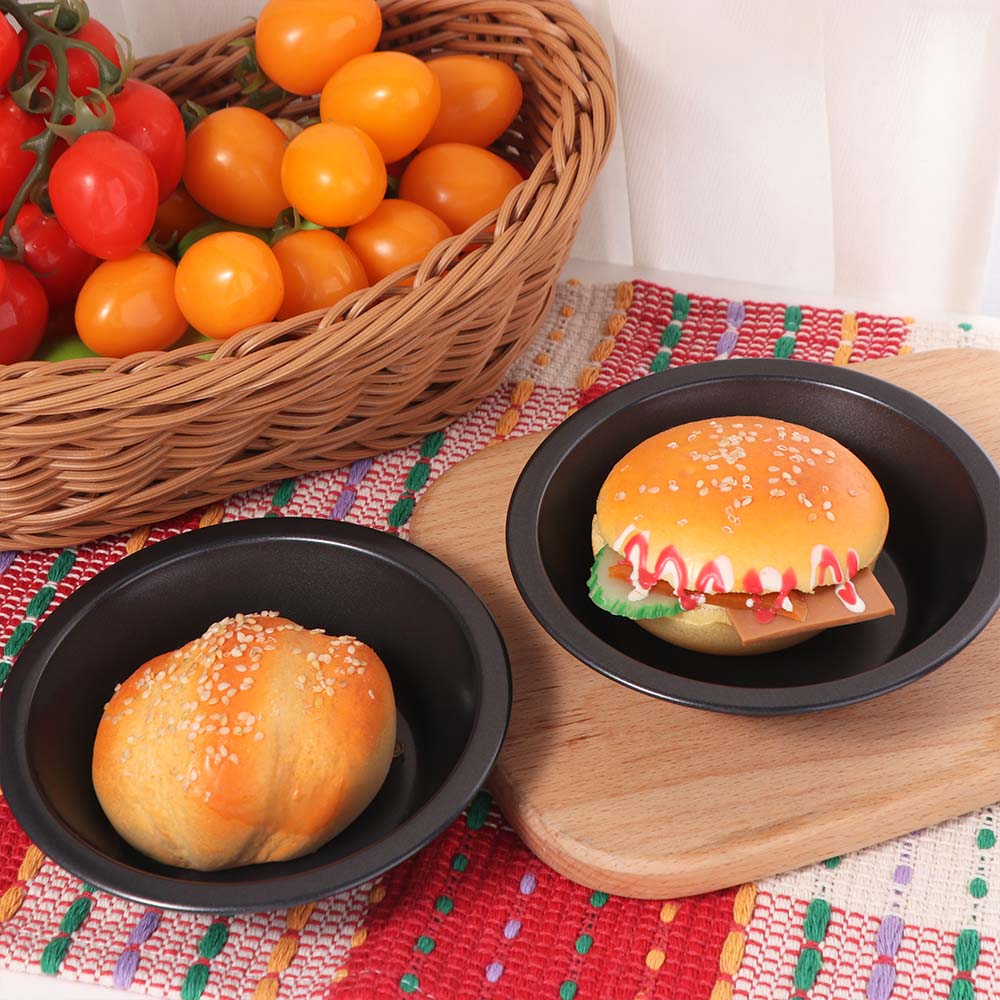 2Pcs Round Pie Baking Pan Carbon Steel Bread Pan Household Tart Mold Hamburger