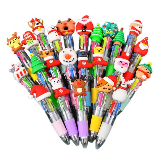 Christmas 4-Color Ballpoint Pen Set Santa Theme Click Pens Smooth Writing Ballpoint Pens for Holiday Gifting