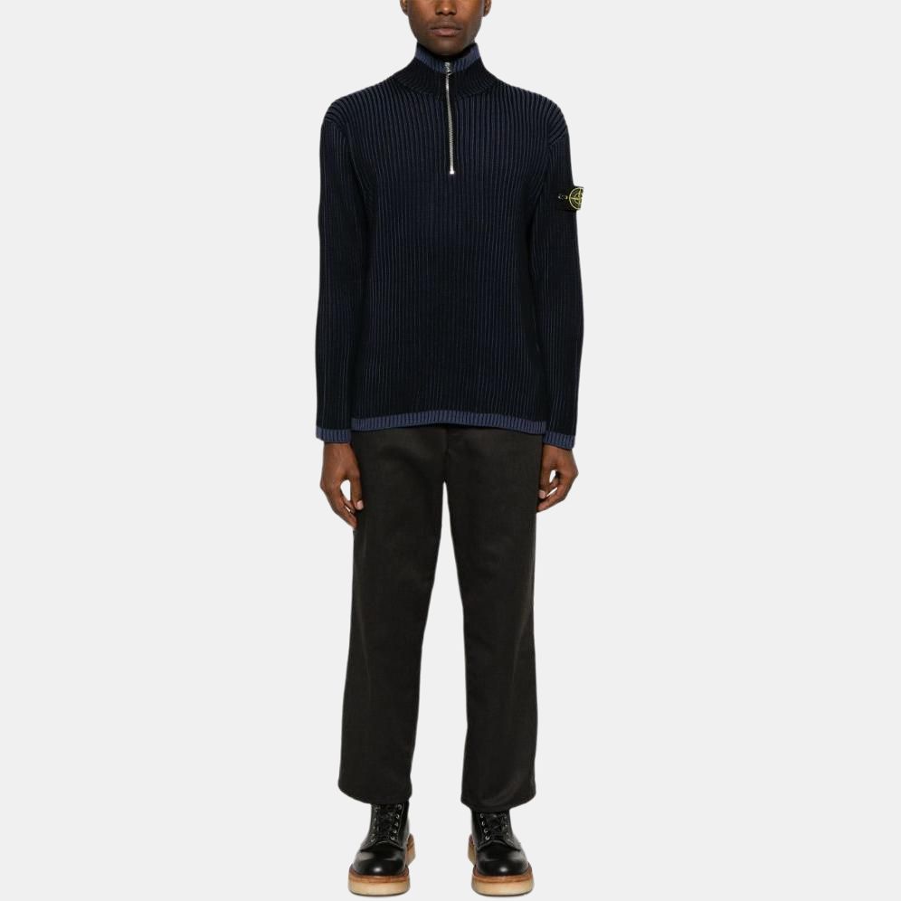 Stone Island Solid Color High Neck Half Zip Long Sleeve Sweater Men sweater Blue 8115516C1-V0020