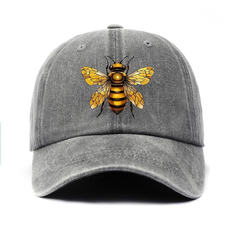 1pc Unisex Urban Style 100 Cotton Baseball Cap with Bee Print Vintage Wash Adjustable Snap ClosureAppropriate for Any Season