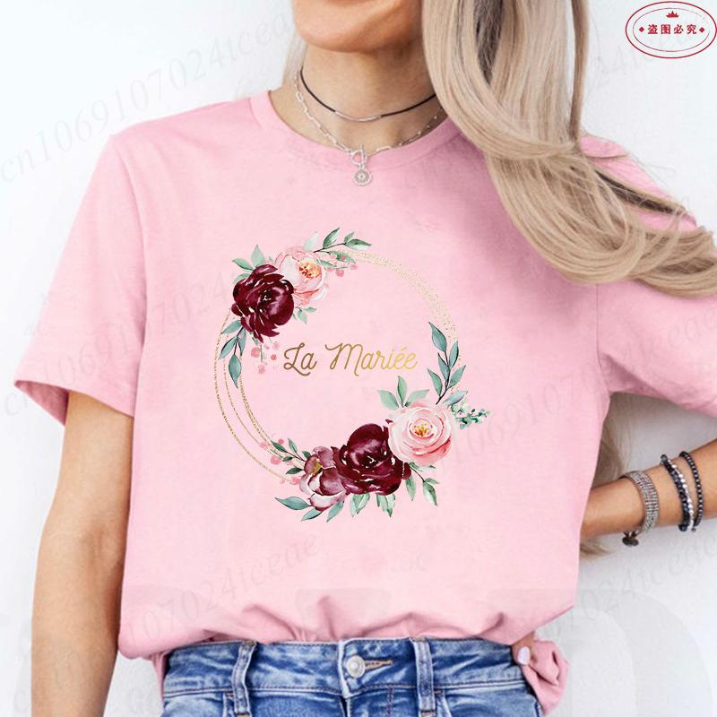 Französische Mädchen Hochzeit Team Braut T-Shirt Junggesellinnenabschied Tops für Frauen Kleidung Kurzärmelig Brautkranz Evjf T-Shirts