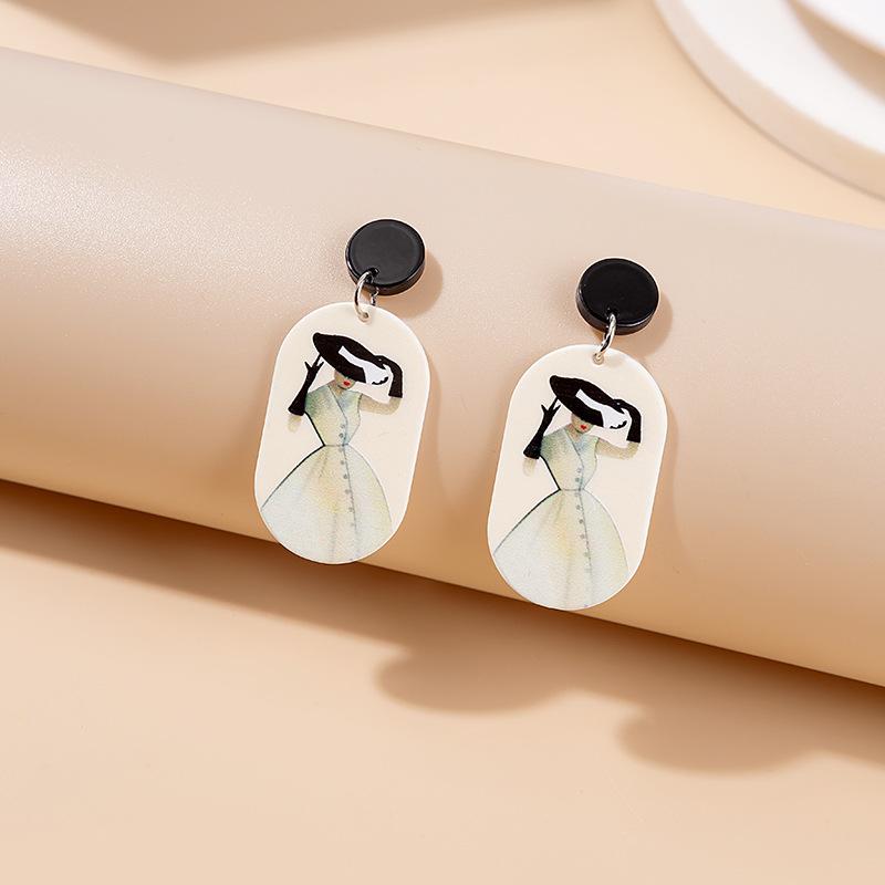 Cute Cartoon Acrylic Drop Earrings Geometric Irregular Pendant Colorful Painted Colorful Earring Girls Holiday Charming Zircon