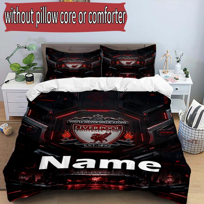 3pcs Duvet Cover Set (1*Duvet Cover + 2*Pillowcase, Without Core), Custom Name Liverpool F.C Pattern Bedding Set, Home Bedroom Decor Gift