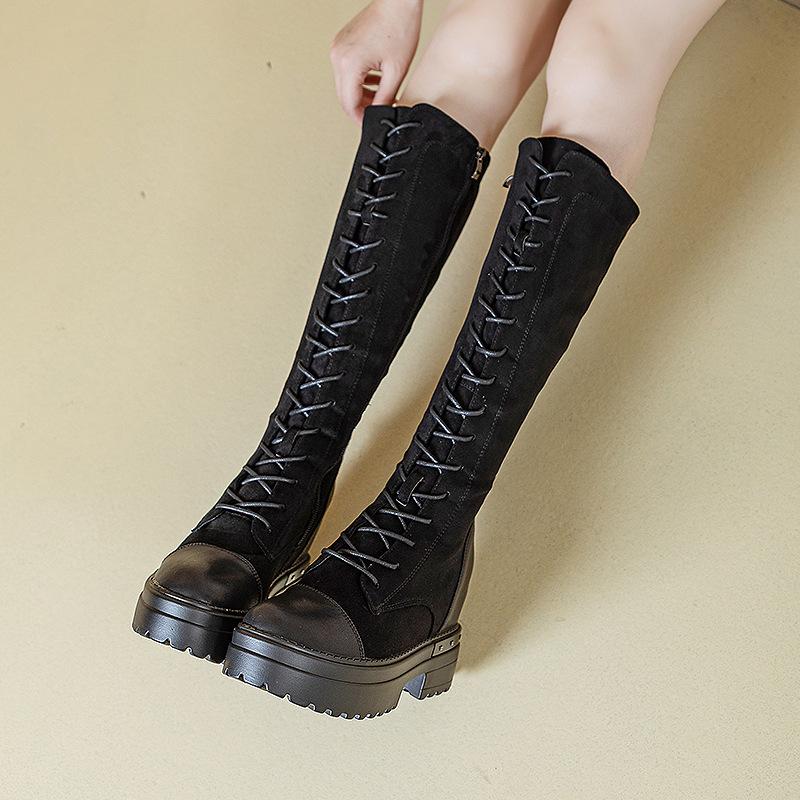 Korean version of long boots women's elastic boots 2025 autumn and winter boots with a thick sole increase of 9 cm fashion versatile trend