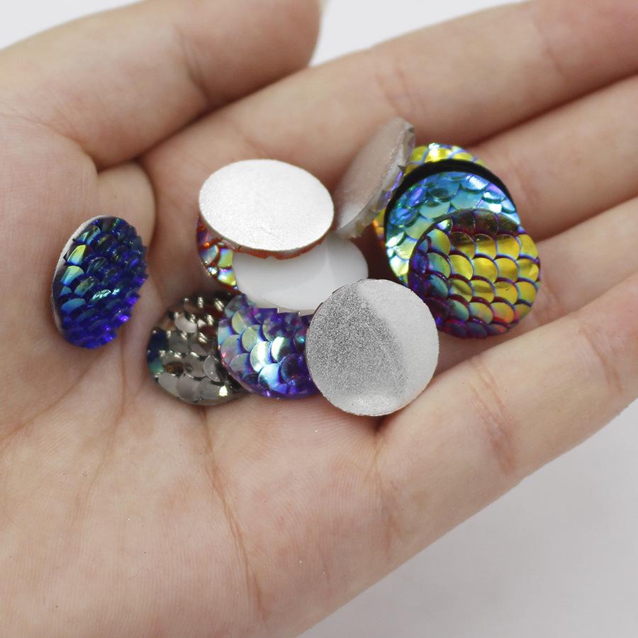 16MM DIY Jewelry Flat Resin Rhinestones: Round Fish Scale AB Color Patches
