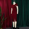 Women Fashion Elegant Solid High Waist Hip Wrap Short Sleeve Midi Dress