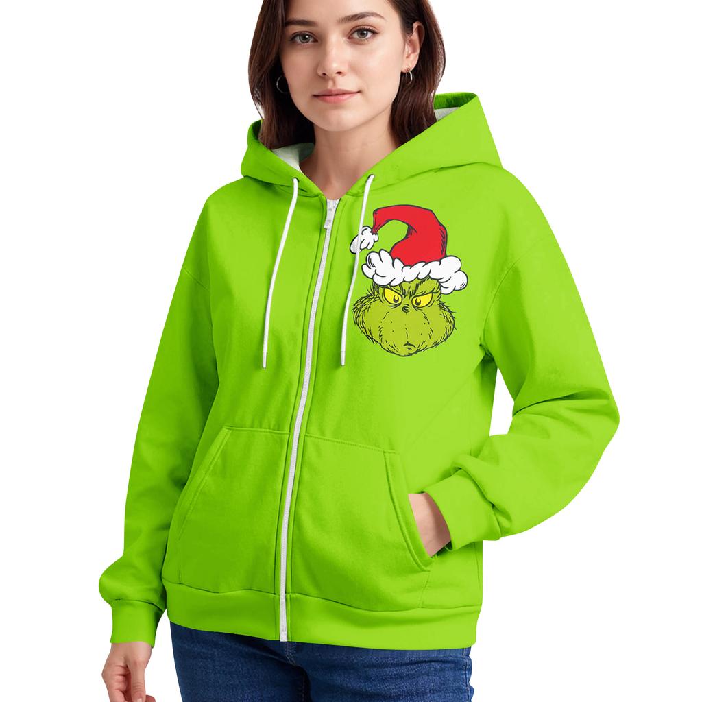 Women's Casual Fashion Long Sleeve Zipper Printed Hooded Sweatshirt