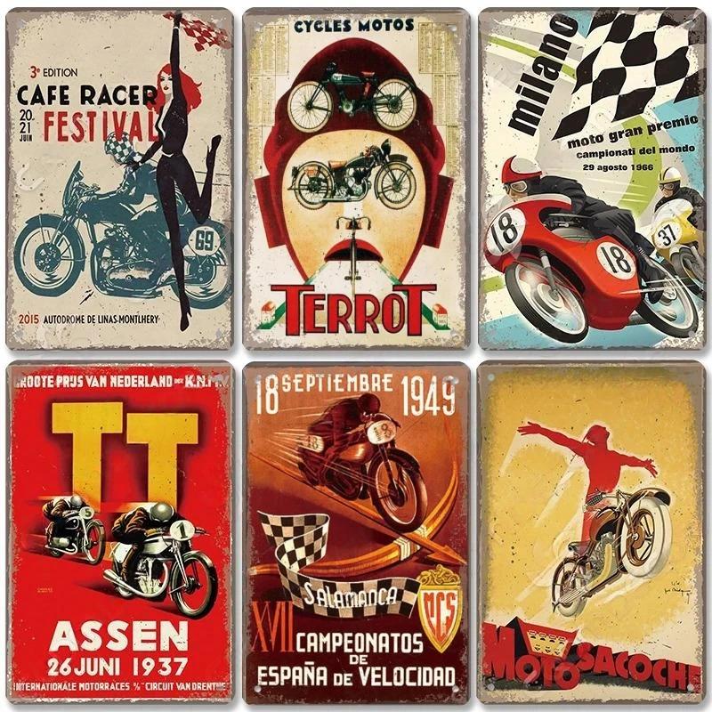 Vintage Metal Sign Motorcycle Poster Decor TT Racing Metal Tin Plate Living Room Wall Garage People's Cave Restaurant Art Decor