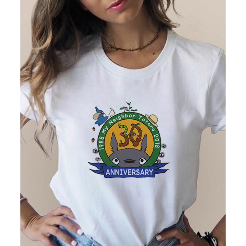 Totoro Studio Ghibli Harajuku 90er Jahre T-Shirt Damen Rundhals T-Shirt Kawaii Lustiges Cartoon T-Shirt