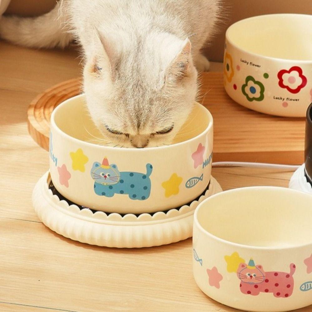 Cartoon Heated Pet Water Dispenser Constant Temperatur Intelligent Heated Dog Water Bowl Quiet Ceramics Cat Heating Bowl