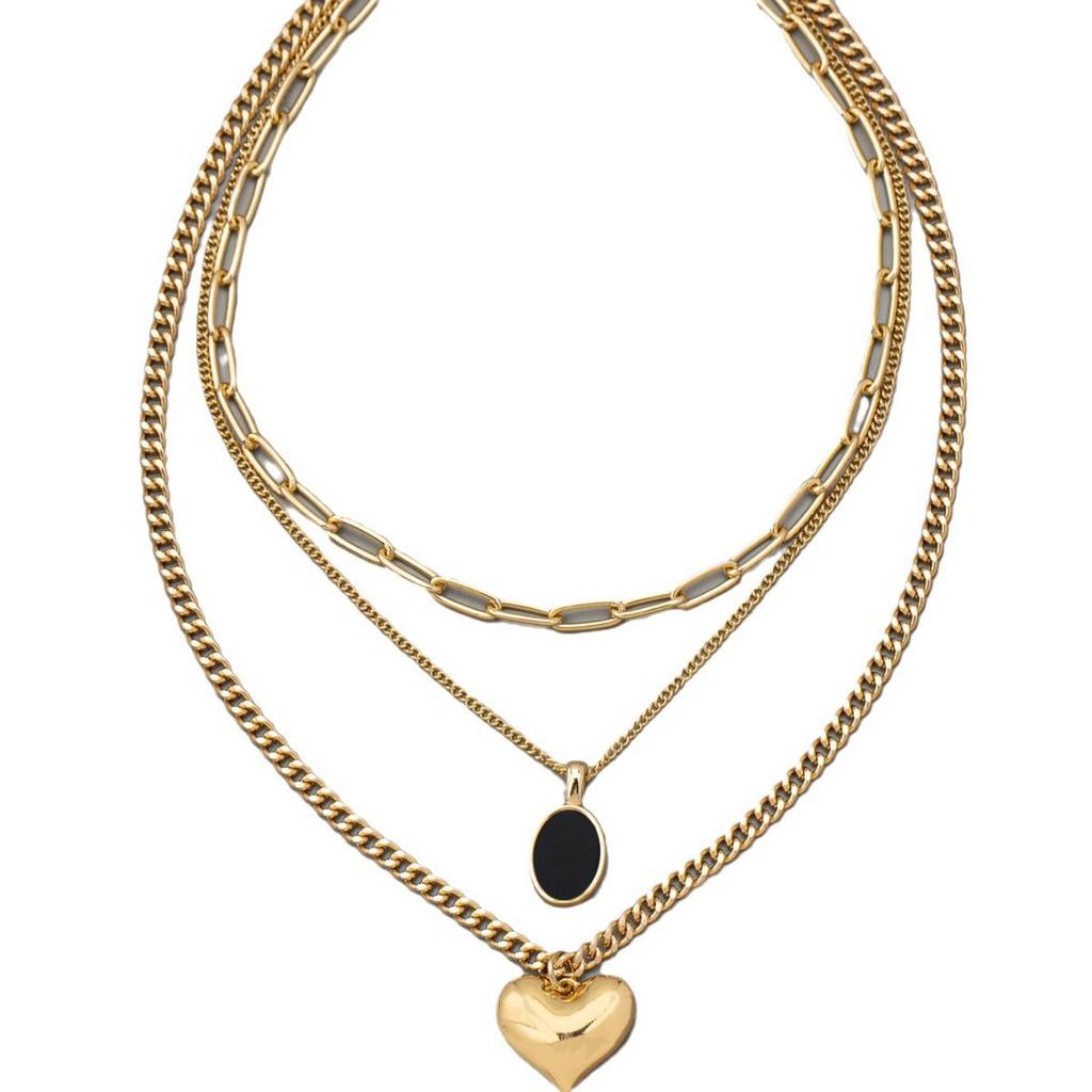 Fashion Heart Shape Multilayer Necklace For Women With Zinc Alloy Pendant