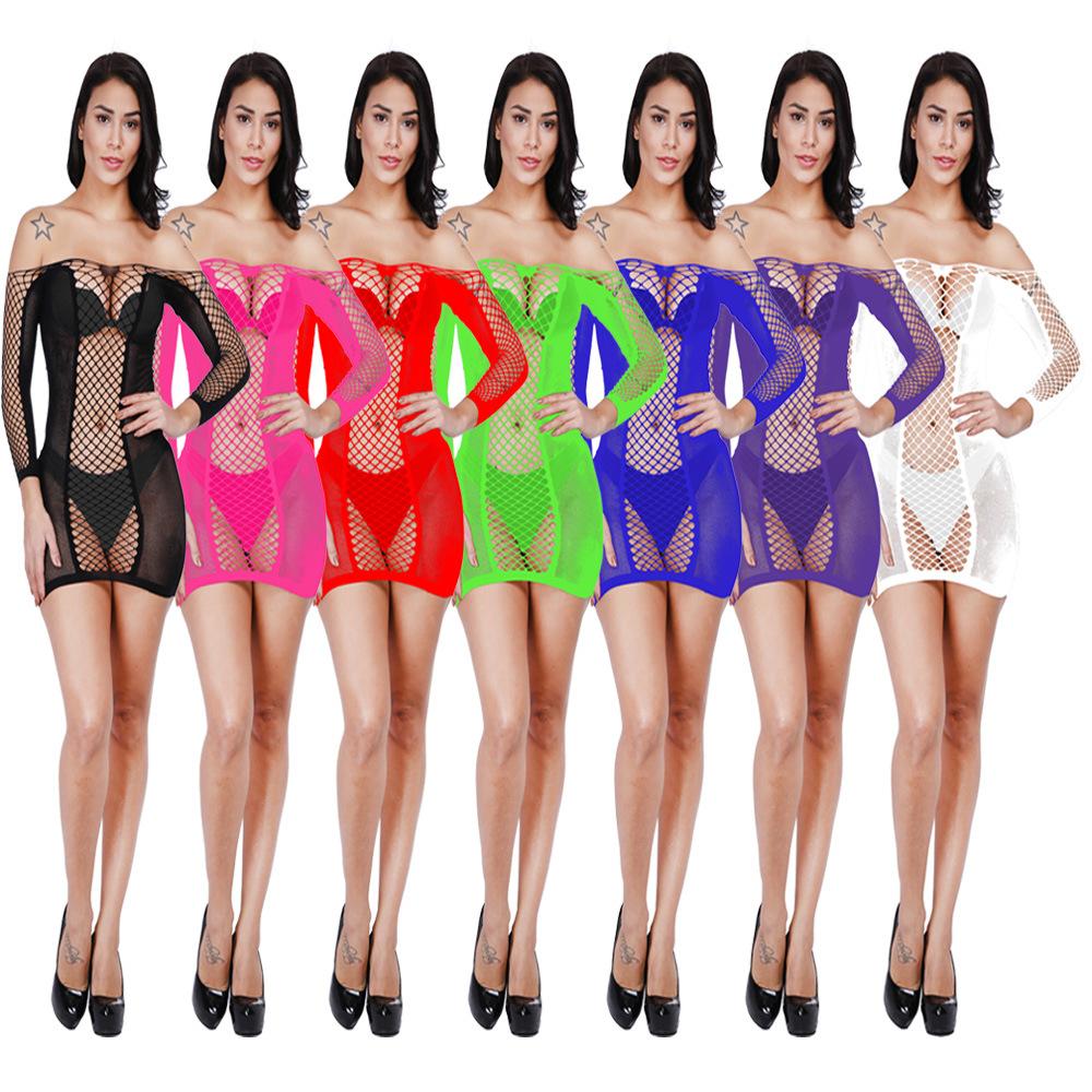 Sex Underwear New Short Skirt Hip Skirt Mesh Coat Hollow Sexy Temptation Sexy Long Sleeves