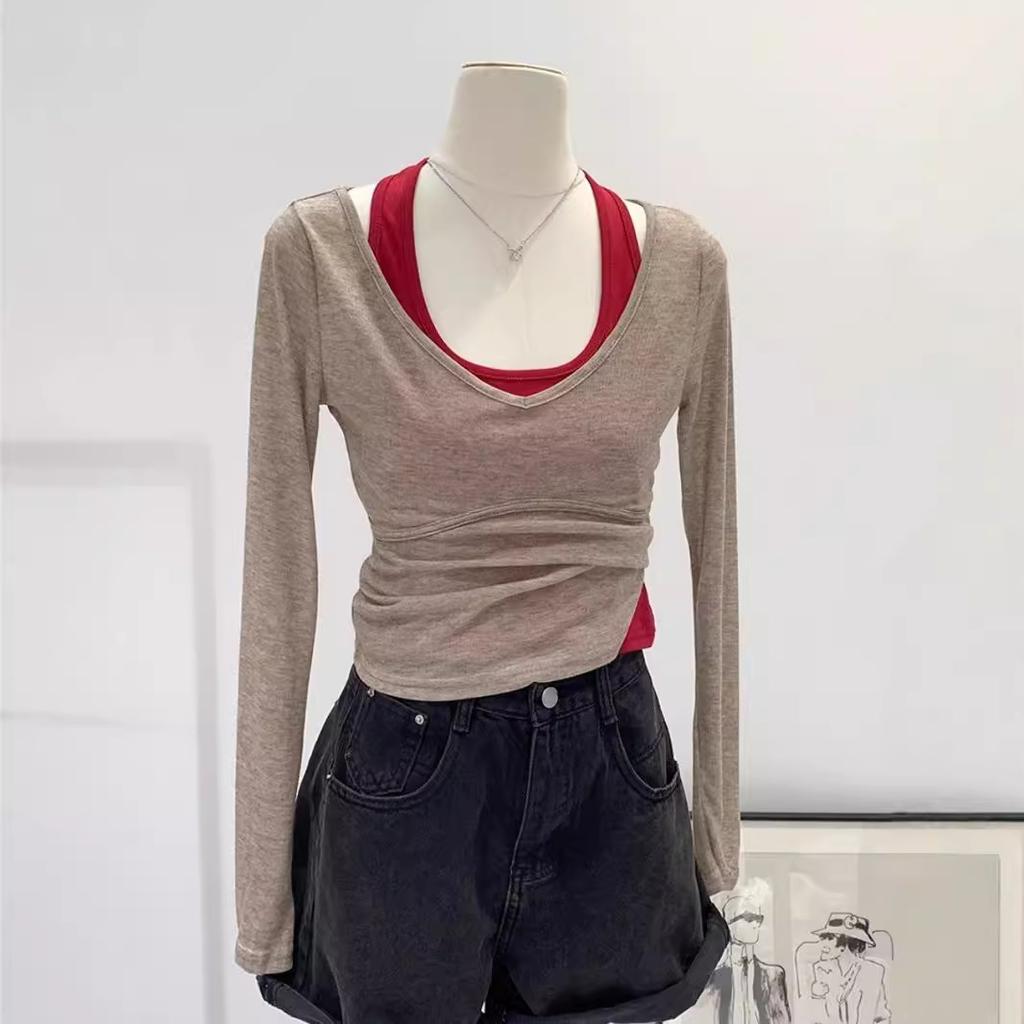 Reines Desire-Stil-Design Nackenweste + mikrotransparenter Kragen Sonnenschutzbluse T-Shirt Damen Frühling und Sommer neues zweiteiliges Paket