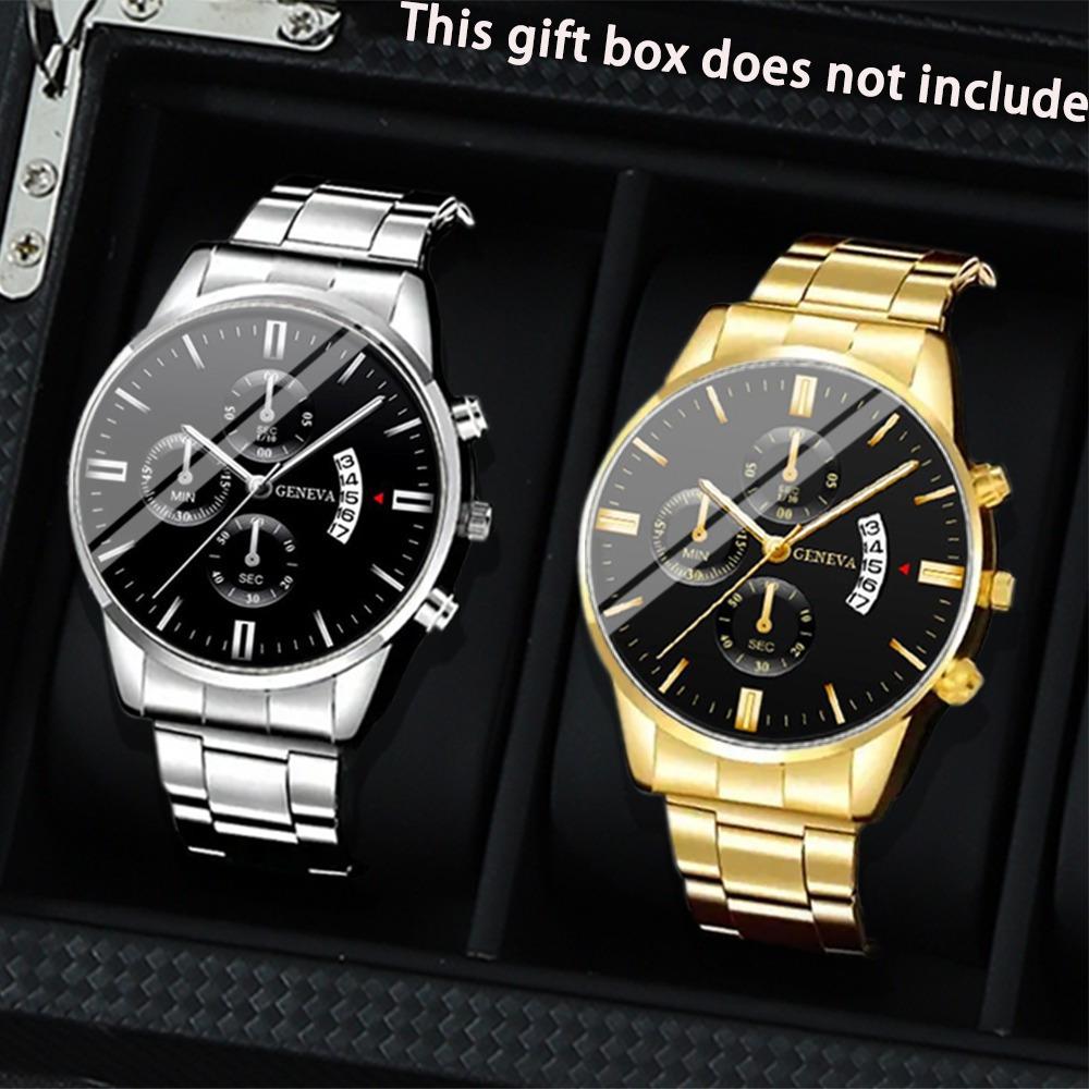 Genevn Watch 2-Piece Set Men S Steel Strap Watch Quartz Watch Fashion Watch Set