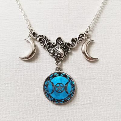 Gothic Triple Moon Round Crystal Glass Pendant Vintage Simple Chain Personality Necklace Jewelry