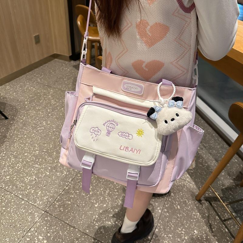 Tutorial Bag, Hand Bag, Shoulder Art Bag, Crossbody Large-capacity Schoolbag, Color-blocking Cartoon Learning Bag