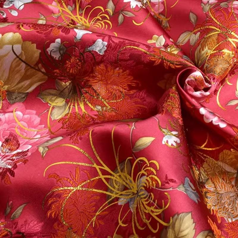 100x70cm Brocade Jacquard Silk Fabric DIY Ancient Costume Hanfu Tang Costume and Cheongsam Is Golden Thread Peony