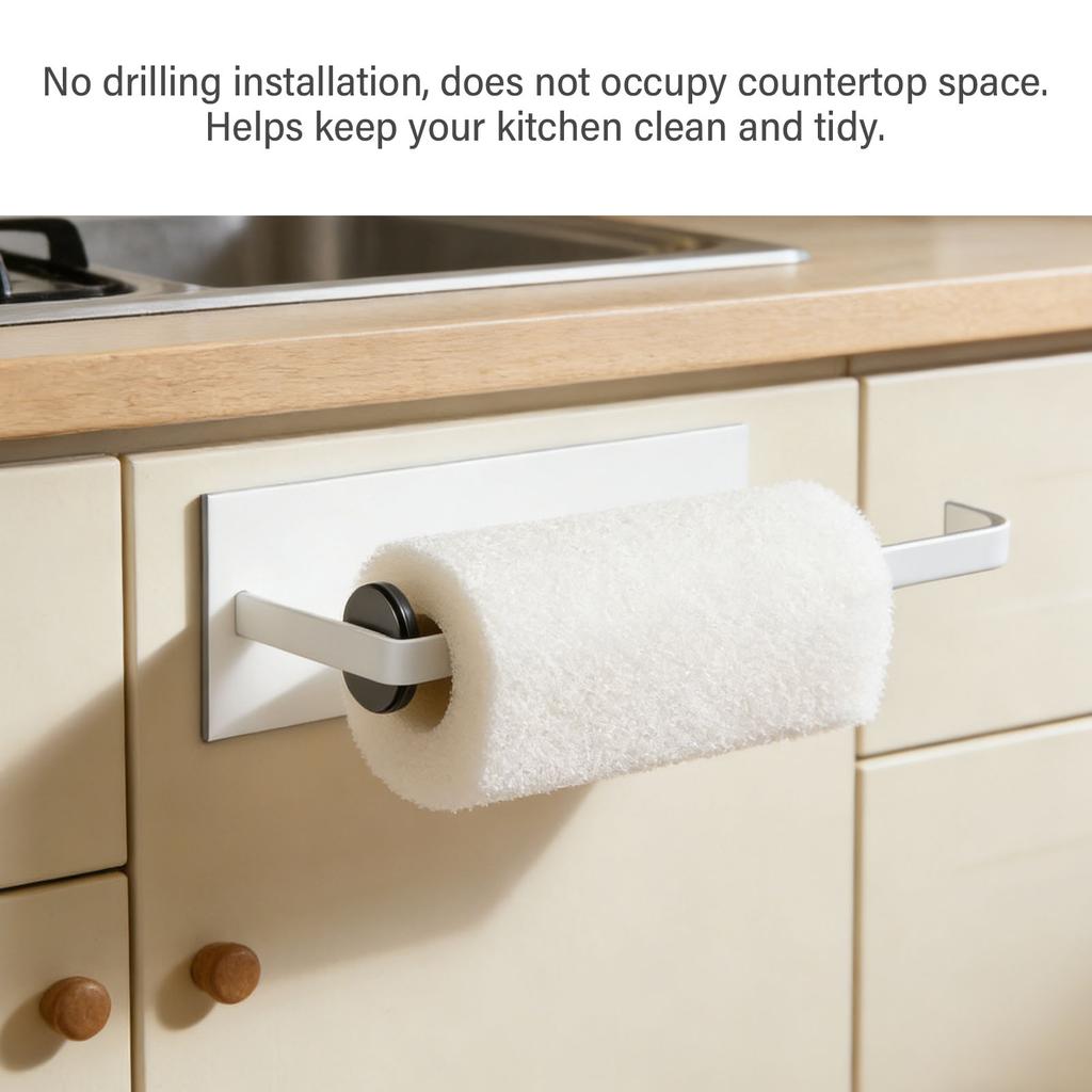 Wall Mount Paper Towel Holder Hanging Roll Paper Towel Holder Tissue Hanger Organizer Rack for Kitchen Bathroom White Magnetic Style