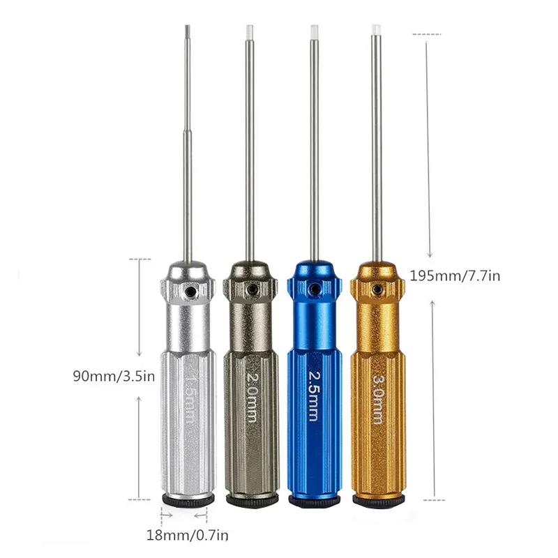 4-Piece Top Quality TiNi Hex Driver Set - 1.5mm/2mm/2.5mm/3.0mm Titanium Nitride Screwdriver Wrenches for RC Helicopter