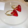 Elegant Red Heart Drop Earrings for Women Exaggerated Resin Large Love Round Ear Buckle Earrings Vintage Jewelry Accessories