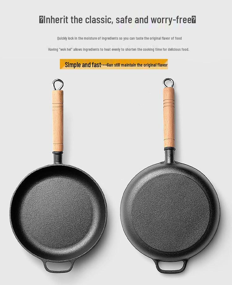 Non-Stick Cast Iron Flat-Bottom Wok - Gas Stove Compatible Pancake and Steak Frying Pan
