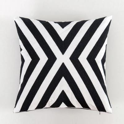 Home Decorative Embroidered Cushion Cover Black White Canvas Cotton Square Embroidery Pillow Cover 45X45Cm For Sofa Bed Chair