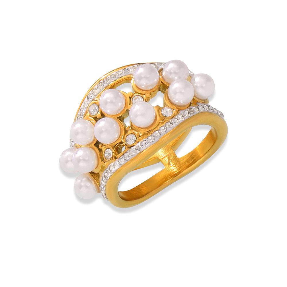 Korean-Japanese Style Zircon Shell Pearl Titanium Ring – Luxury, Trendy, Versatile Design