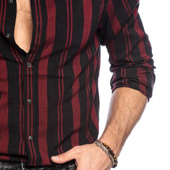 Skjorte for menn Stripete fargematchende turn-down krage Single-breasted cardigan Slim Fit Tynn Myk Pustende Langermet Streetwear Herre-topp