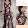 Sexy Mesh Deep V Lace Pajamas Side Split Suspender Skirt Extended Loungewear Pajamas