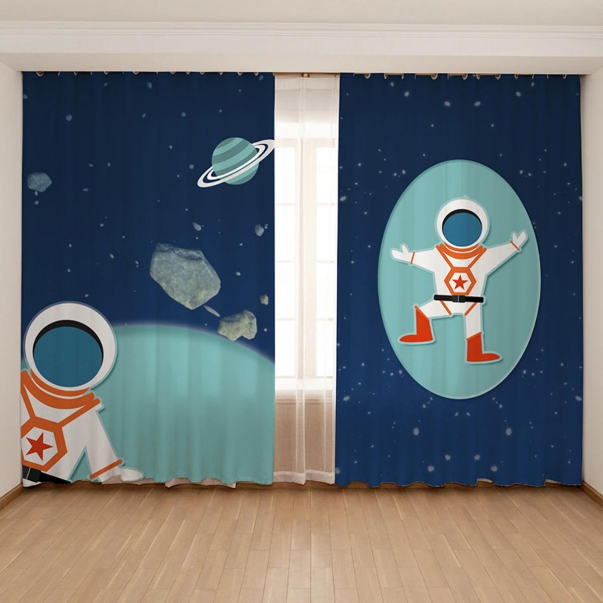 Cartoon-Weltraumrakete Weltraum-Astronaut Kinderzimmer Jungen-Schlafzimmer Weltraum-Erkerfenster Öffnung Hohe Verdunkelung Mode Verschiedene Farbdesigns W55 X H120cm X 2&HOOK