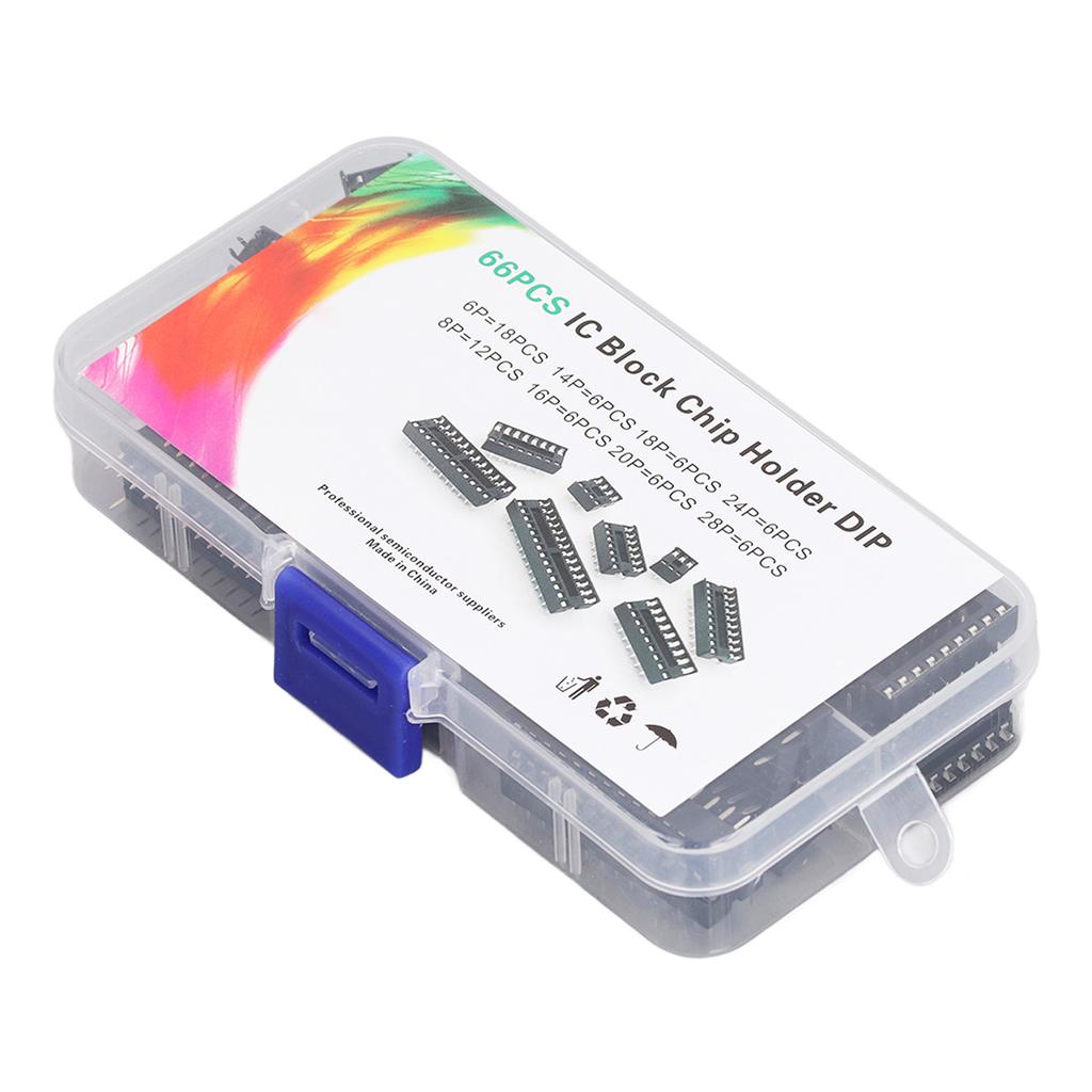 66 Stück IC-Chip-Sockel Isolierter Kunststoff Flachstift IC Sortimentskit Schaltungskomponenten 6P bis 28P