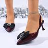 Summer New Bow Pointed Toe Stiletto Sandals Wrapped Back Trip Strap Anti-slip Wear-resistant Kitten Heel Shoes