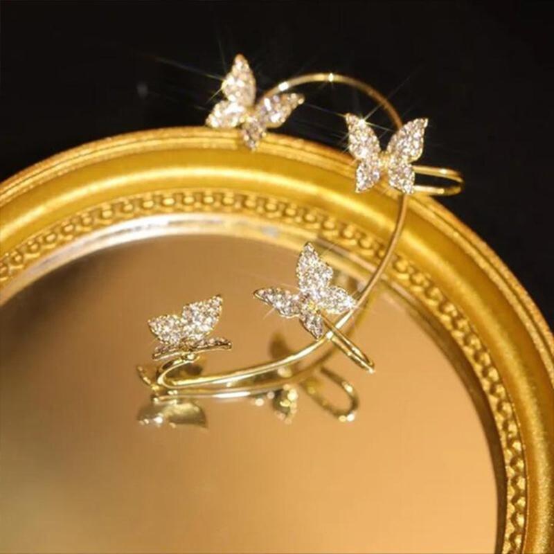 New Sparkling Zircon Butterfly Ear Cuff Clip Earrings Without Piercing For Women Wedding Party Jewelry Gifts Sweet Accessories