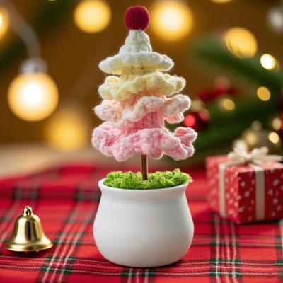 Potted Crochet Christmas Tree Handmade Crocheted Christmas Tree Decoration Completed Mini Knitted Potted Plants for Living Room Office Shelf Decor