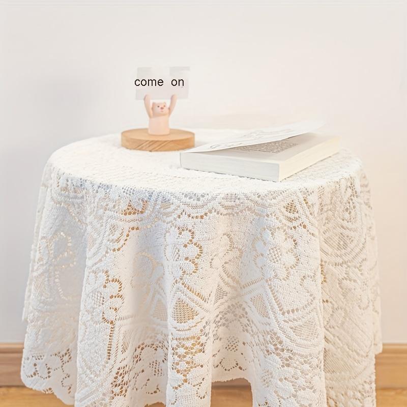 Elegant Vintage White Lace Tablecloth -Nordic Style Cover for Round and Square Tables, Sofas, and Appliances, Machine-Made with Floral Pattern