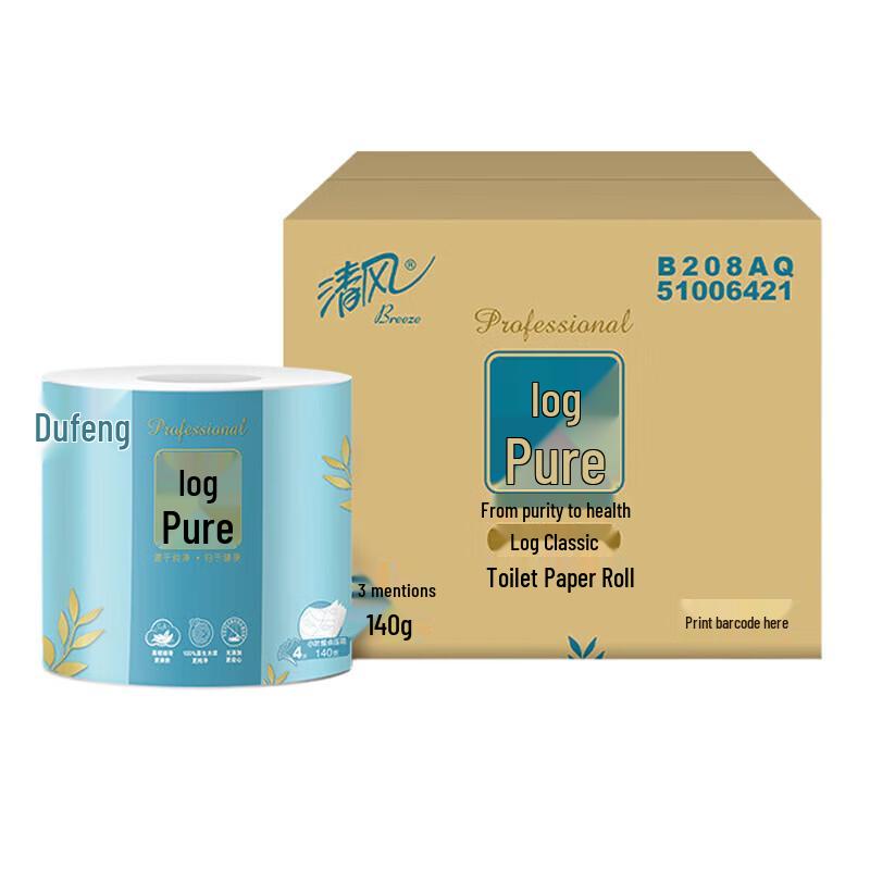 Qingfeng Original Wood Pure 4-Ply Toilet Paper, 24 Rolls