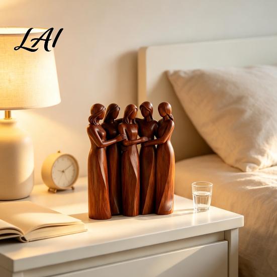 Nature Inspired Ornament Sisterhood Wooden Figurine Handcrafted Friendship Sculpture for Living Room Creative Displays Bedroom Tabletop Ornament
