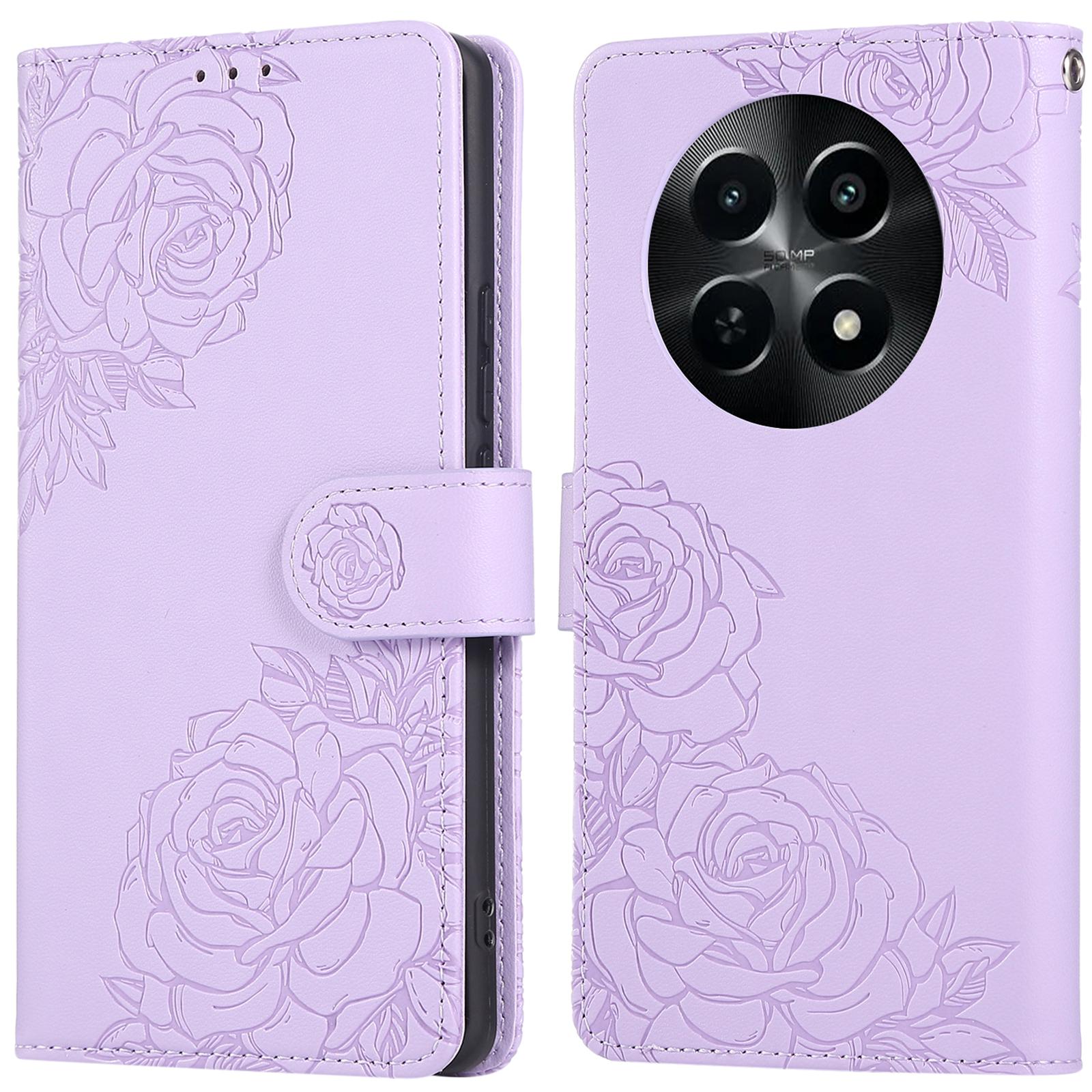 

For Realme C65 5G/C63 5G Case Rose Flower PU Leather Wallet Phone Cover with 3 Card Slots Light Purple