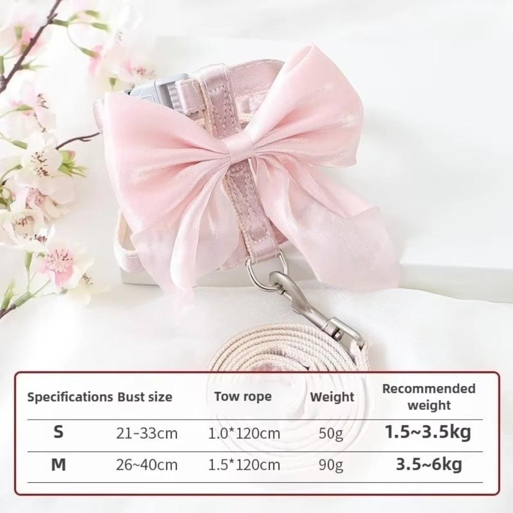 Cute Adjustable Bowknot Cat Harness Leash Escape Proof Shiny Bowknot Cat Leash Traction Rope Pet Decoration