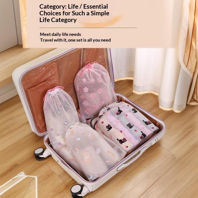 10Pcs Waterproof Drawstring Shoe Storage Bags With Cute Cartoon Prints Perfect For Travel Packing And Home Use
