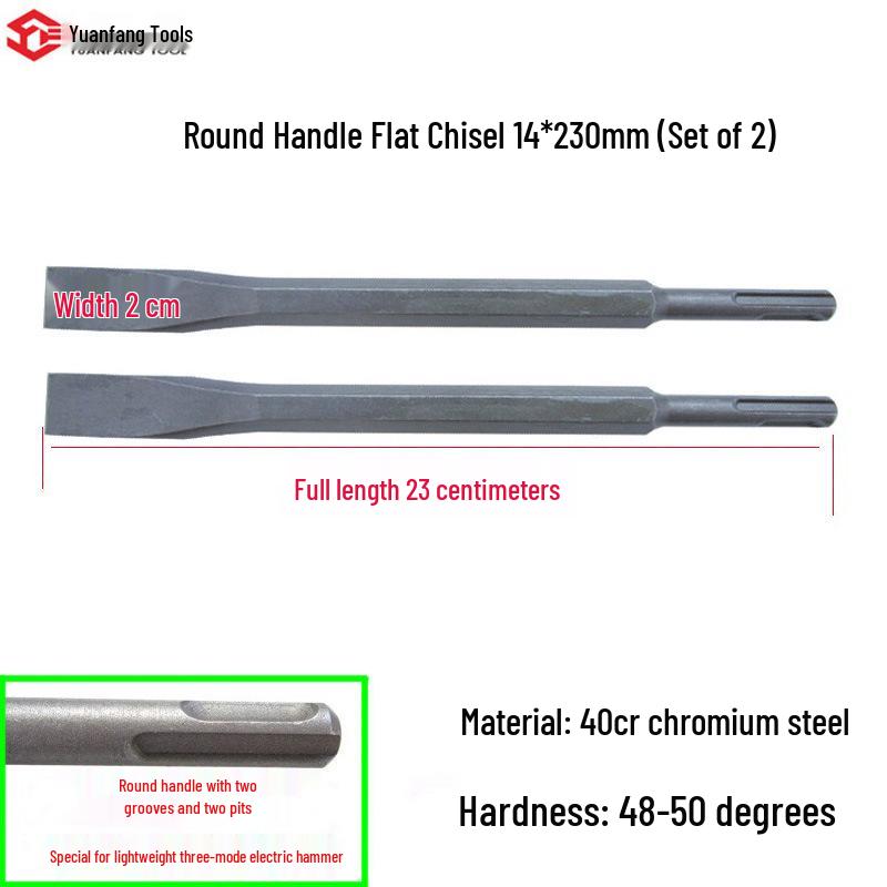 Electric Hammer Impact Drill Set: Square & Round Shank, Pointed & Flat Chisels, U-shaped & Shovel Heads, Slotting Through-Wall Drill.