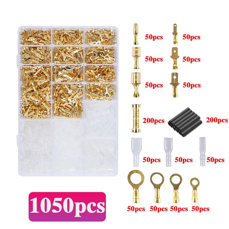 1050PCS Crimp Terminal Electrical Connector U/O Shaped Splicing Termination 2.8/4.8/6.3mm Wire Connector Cable Termination Plier