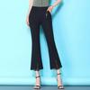 Women's Black Micro-Flare High-Waisted Elastic Pants, Slim Fit, Plus Size, Casual Spring/Autumn 2025.