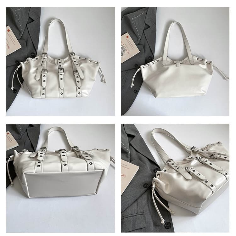 Rivet Metal Buckle Drawstring Tote Bag Women's Shoulder Bag