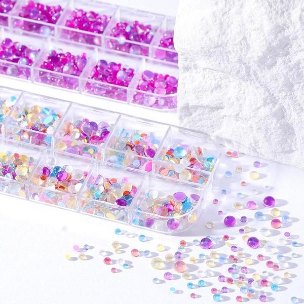 3D Aurora Bubble Nail Beads, Crystal Mermaid Bubble Beads for Nails, Flatback Crystal Nail Rhinestones Set ,Colored Half Round Beads Rhinestones