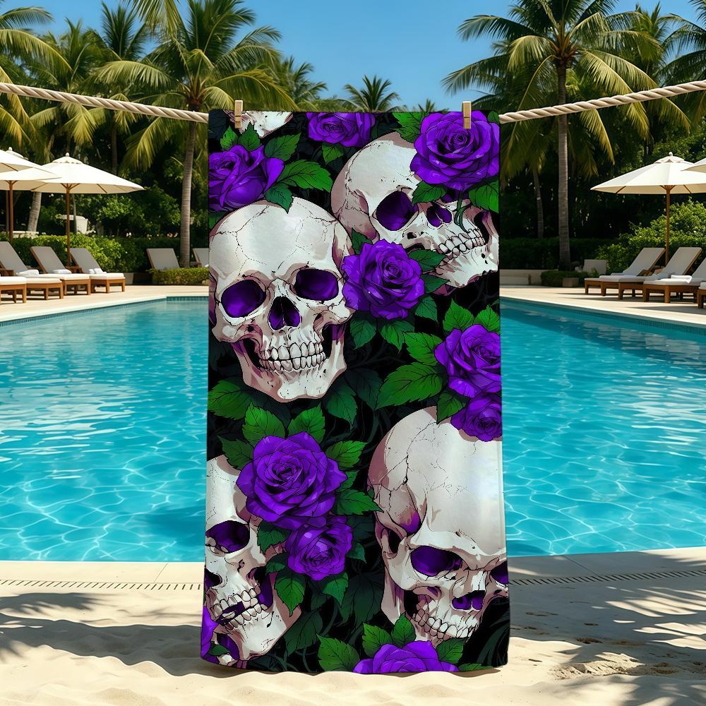 Rose Skull Flower Towel For Outdoor Camping Beach Towel Super Absorbent Quick-Drying Summer Towel