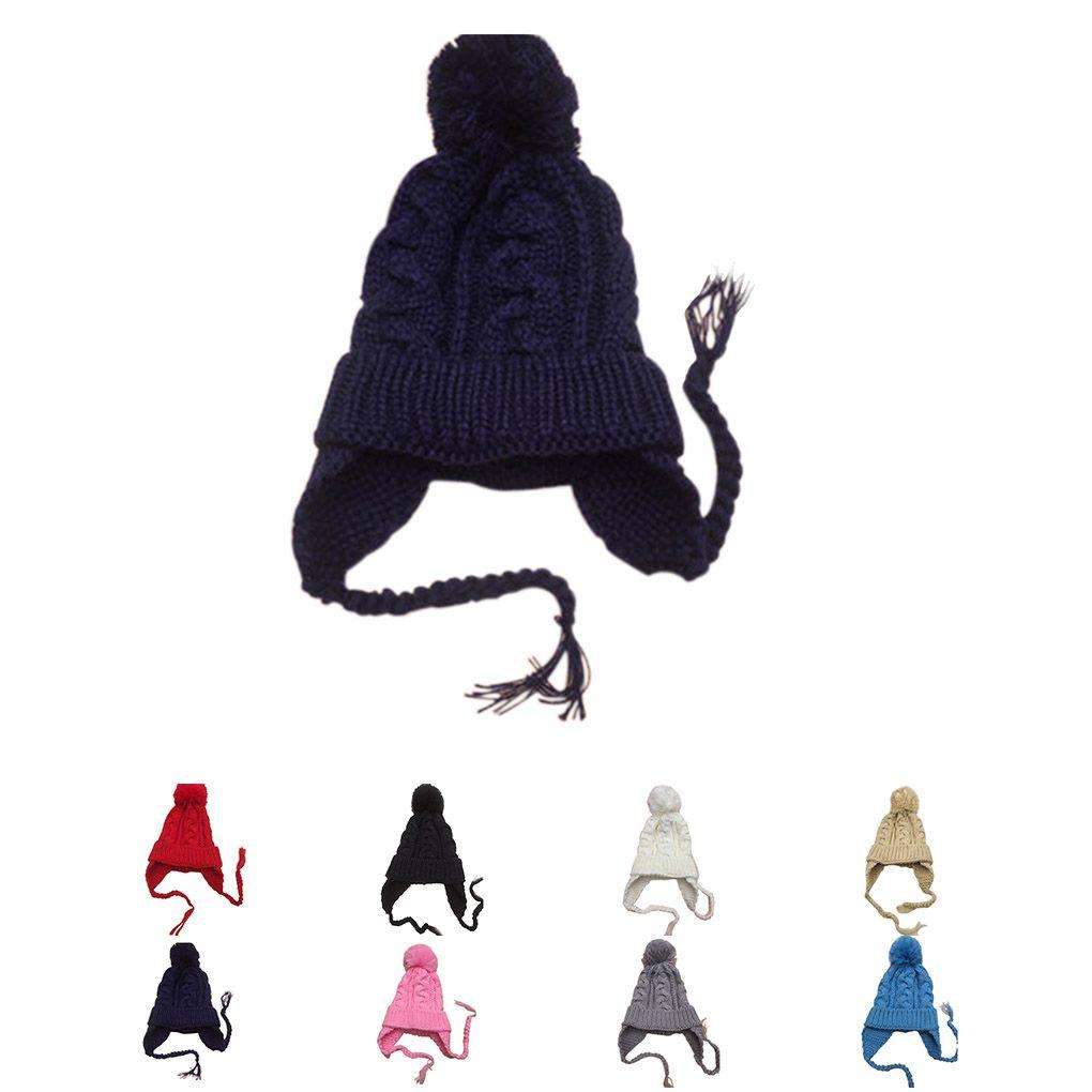 Kids Children Knit Hat Solid Color Ear Flaps Cap Boy Girl Warm Beanie Bonnet